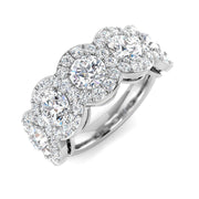 Five Stone Halo Diamond Ring 3.5ct in 10K/14K gold and platinum with certified lab-grown or natural diamonds
