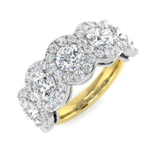 Five Stone Halo Diamond Ring 3.5ct in 10K/14K gold and platinum with certified lab-grown or natural diamonds
