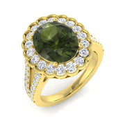 Lab-Grown Oval Green Tourmaline Halo Ring in 10K/14K gold and platinum with certified lab-grown or natural diamonds