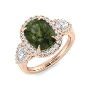 Green Tourmaline Ring with Diamond Halo in 10K/14K gold and platinum with certified lab-grown or natural diamonds