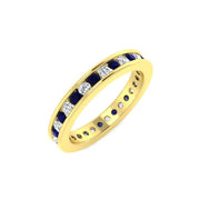 Blue Sapphire & Diamond Full Eternity Wedding Ring in 10K/14K gold and platinum with certified lab-grown or natural diamonds