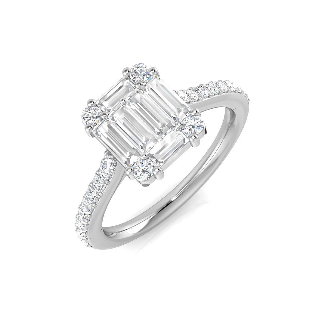 Diamond Baguette & Brilliant Ring in 10K/14K gold and platinum with certified lab-grown or natural diamonds