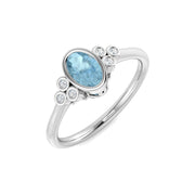 Diamond Aquamarine Ring with Natural Round Side Stones - UK Hallmarked in 10K/14K gold and platinum with certified lab-grown or natural diamonds