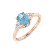 Oval Cut Aquamarine Ring with Cluster Side Accents in 10K/14K gold and platinum with certified lab-grown or natural diamonds