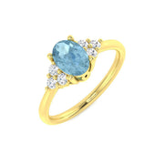 Oval Cut Aquamarine Ring with Cluster Side Accents in 10K/14K gold and platinum with certified lab-grown or natural diamonds