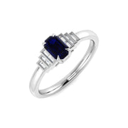 Emerald Cut Blue Sapphire & Baguette Diamond Ring in 10K/14K gold and platinum with certified lab-grown or natural diamonds