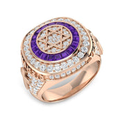 Star of David Championship Ring for Men Amethyst Halo Pave Diamonds in 10K/14K gold and platinum with certified lab-grown or natural diamonds
