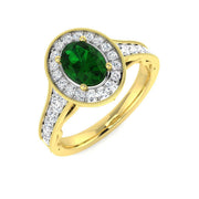 Oval Emerald Halo Ring with Natural Round Diamond in 10K/14K gold and platinum with certified lab-grown or natural diamonds