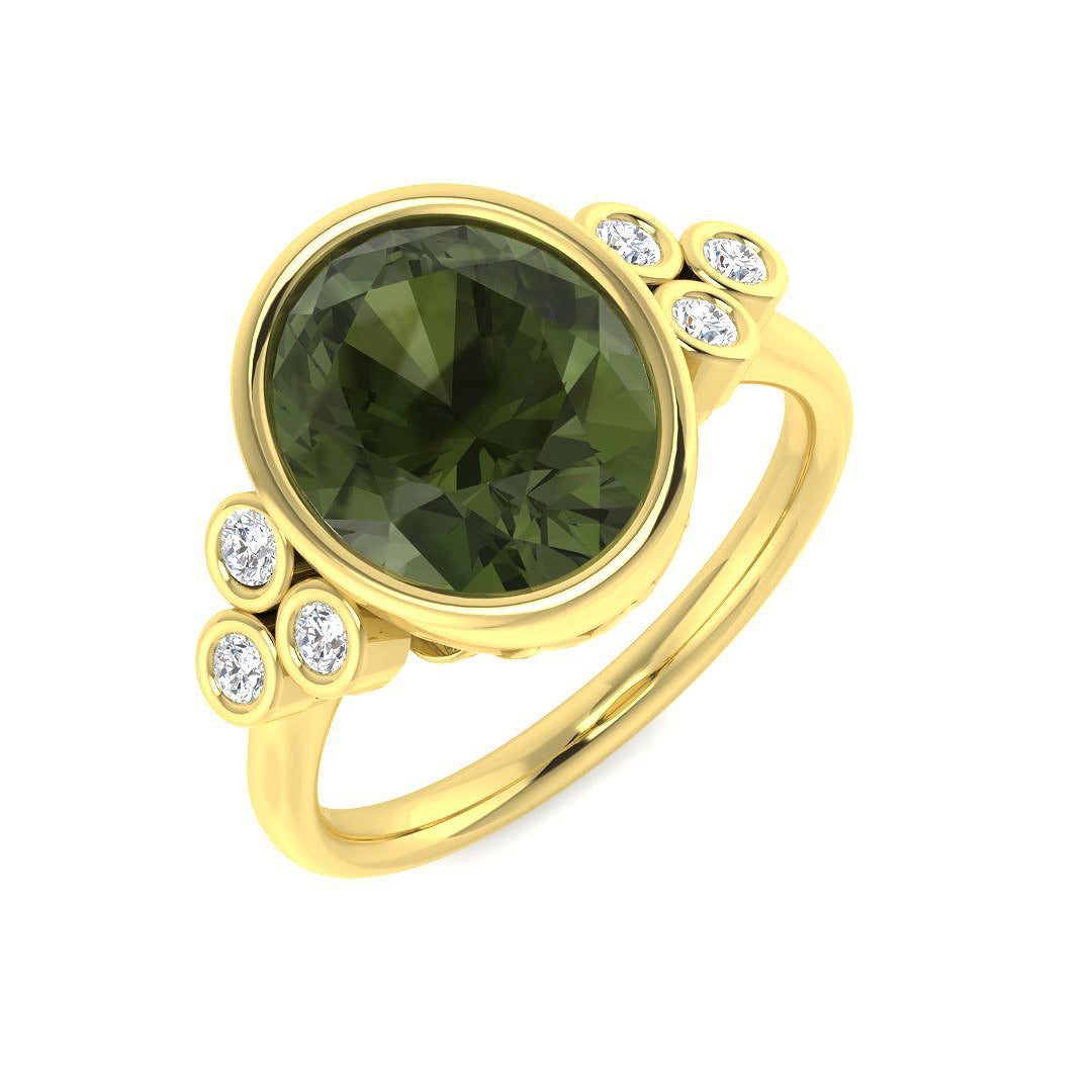 Oval Green Tourmaline Engagement Ring in 10K/14K gold and platinum with certified lab-grown or natural diamonds