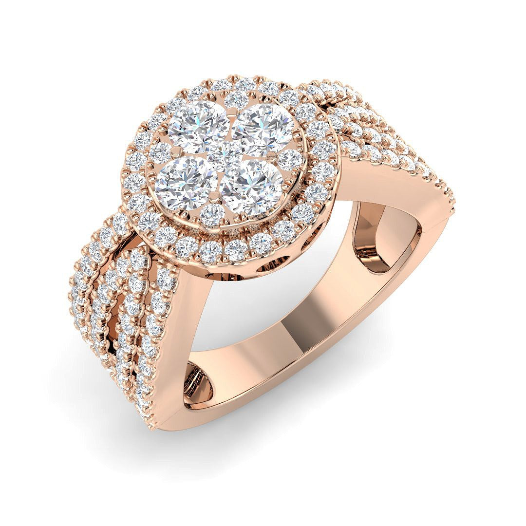 Round Cluster Halo Diamond Ring 1.25ct in 10K/14K gold and platinum with certified lab-grown or natural diamonds