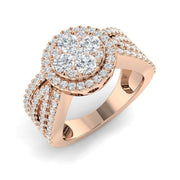 Round Cluster Halo Diamond Ring 1.25ct in 10K/14K gold and platinum with certified lab-grown or natural diamonds
