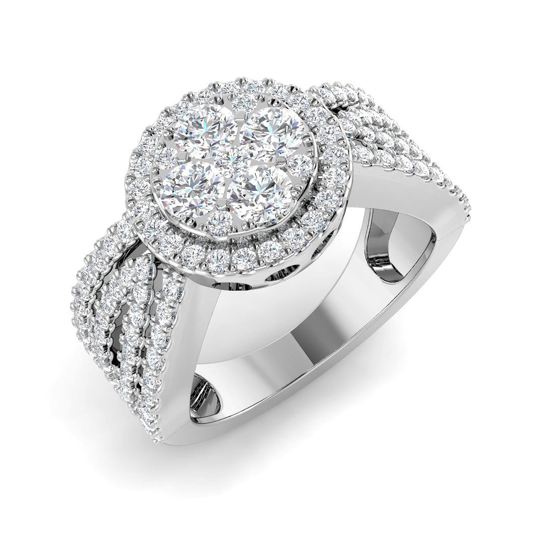 Round Cluster Halo Diamond Ring 1.25ct in 10K/14K gold and platinum with certified lab-grown or natural diamonds