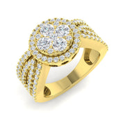 Round Cluster Halo Diamond Ring 1.25ct in 10K/14K gold and platinum with certified lab-grown or natural diamonds