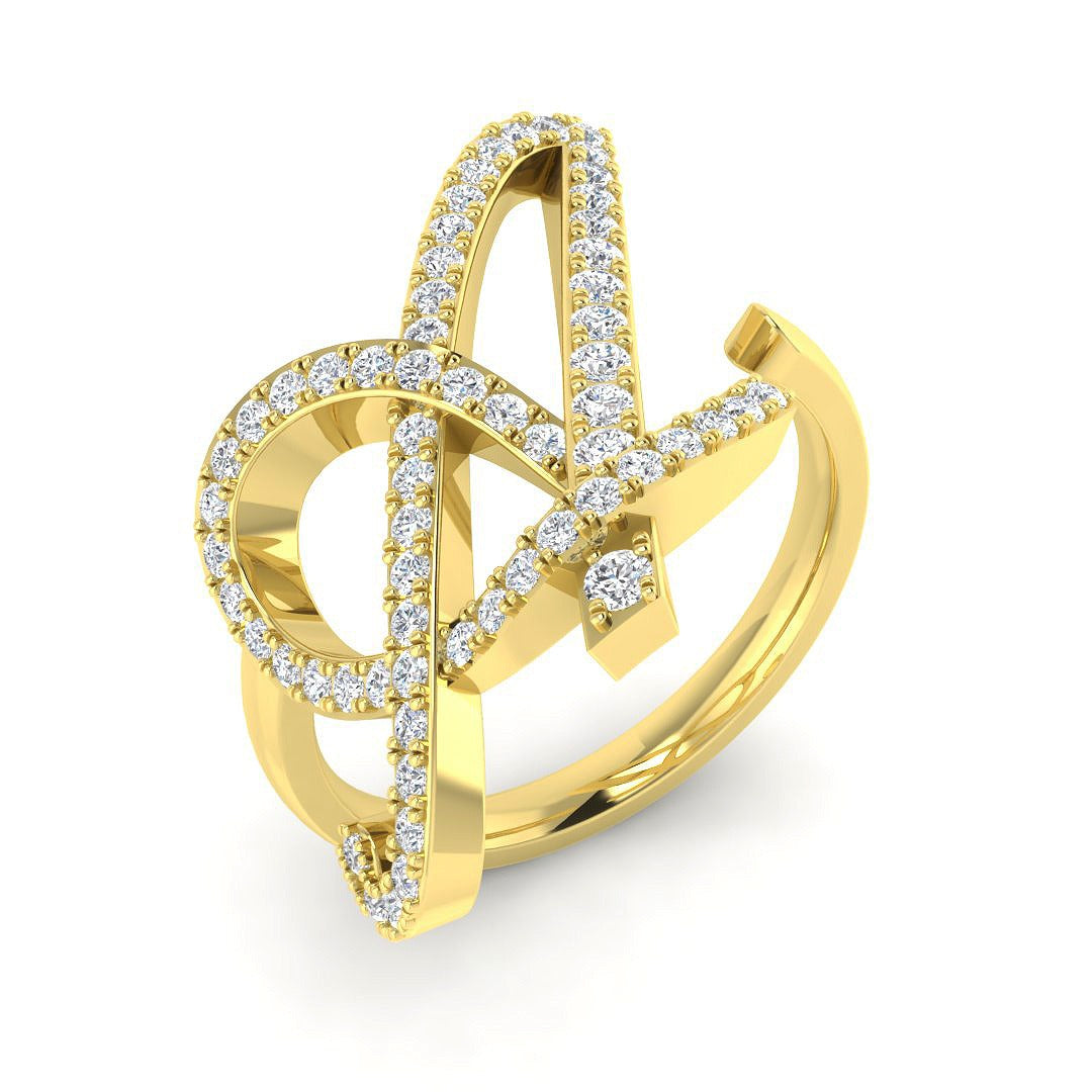 Initial “A” Diamond Ring in 10K/14K gold and platinum with certified lab-grown or natural diamonds