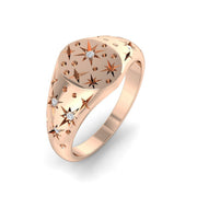 Luxury Diamond Star Signet Ring in 10K/14K gold and platinum with certified lab-grown or natural diamonds