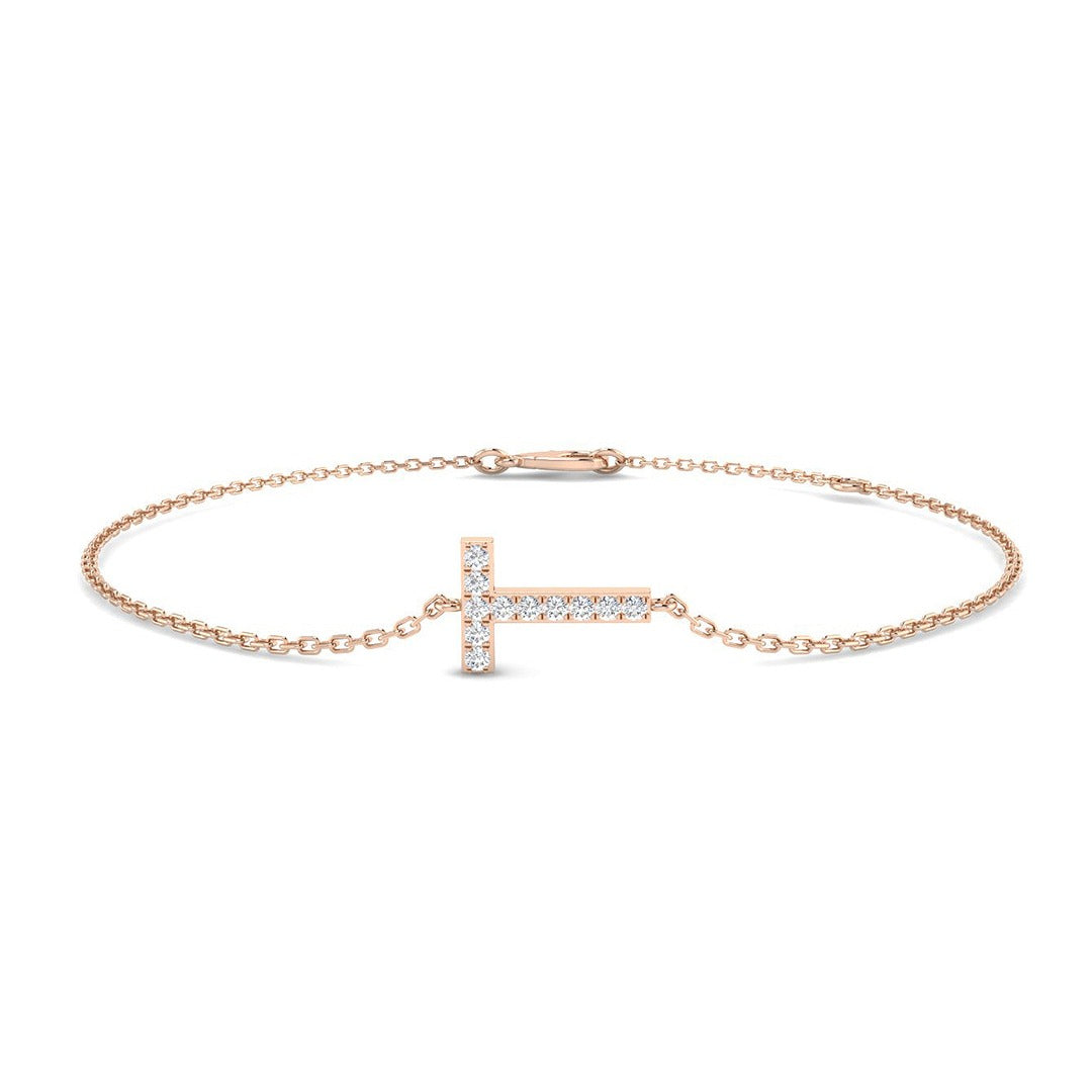 Natural Diamond Pave Round Initial T Alphabet Bracelet with Chain in 10K/14K gold and platinum with certified lab-grown or natural diamonds