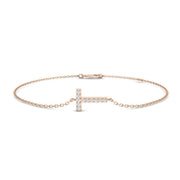 Natural Diamond Pave Round Initial T Alphabet Bracelet with Chain in 10K/14K gold and platinum with certified lab-grown or natural diamonds