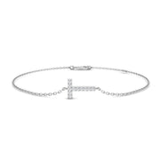 Natural Diamond Pave Round Initial T Alphabet Bracelet with Chain in 10K/14K gold and platinum with certified lab-grown or natural diamonds