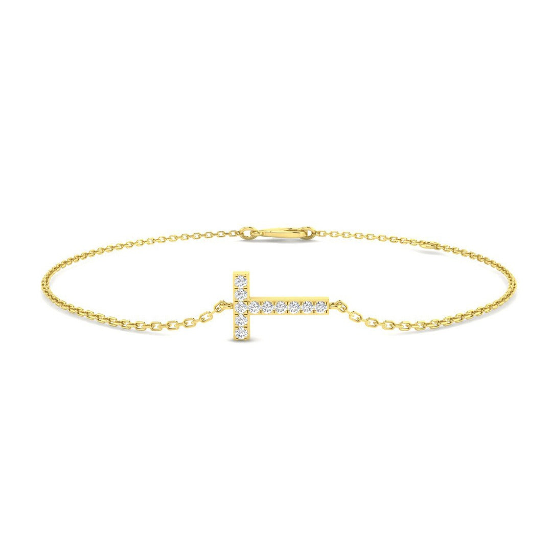 Natural Diamond Pave Round Initial T Alphabet Bracelet with Chain in 10K/14K gold and platinum with certified lab-grown or natural diamonds
