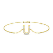 Alphabet U Bracelet with Pave Set Round Natural Diamonds and Lobster Claw in 10K/14K gold and platinum with certified lab-grown or natural diamonds