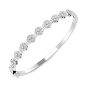 Natural Baguette and Round Cut Floral Eternity Bangle with Hinged Box Lock in 10K/14K gold and platinum with certified lab-grown or natural diamonds