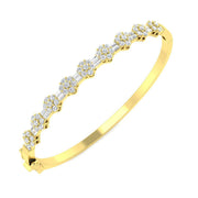 Natural Baguette and Round Cut Floral Eternity Bangle with Hinged Box Lock in 10K/14K gold and platinum with certified lab-grown or natural diamonds