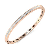 Natural Princess Cut Half Eternity Channel Set Hinged Diamond Bangle with Box Clasp in 10K/14K gold and platinum with certified lab-grown or natural diamonds