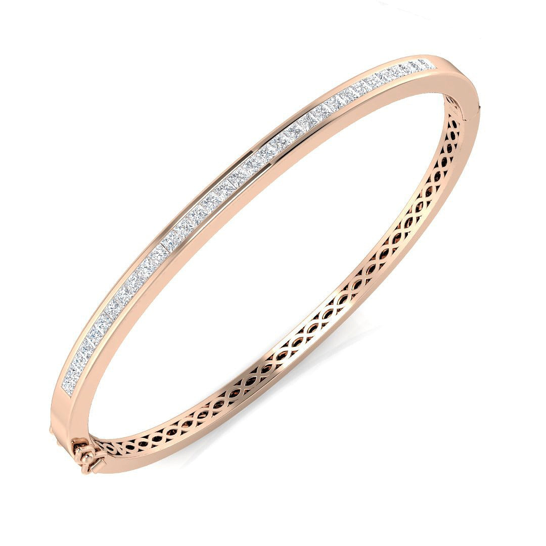 Natural Princess Cut Channel Set Diamond Bangle in Channel Set with Hinged Lock in 10K/14K gold and platinum with certified lab-grown or natural diamonds