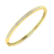Natural Round Channel Set Diamond Bangle with Hinged Box Clasp in 10K/14K gold and platinum with certified lab-grown or natural diamonds