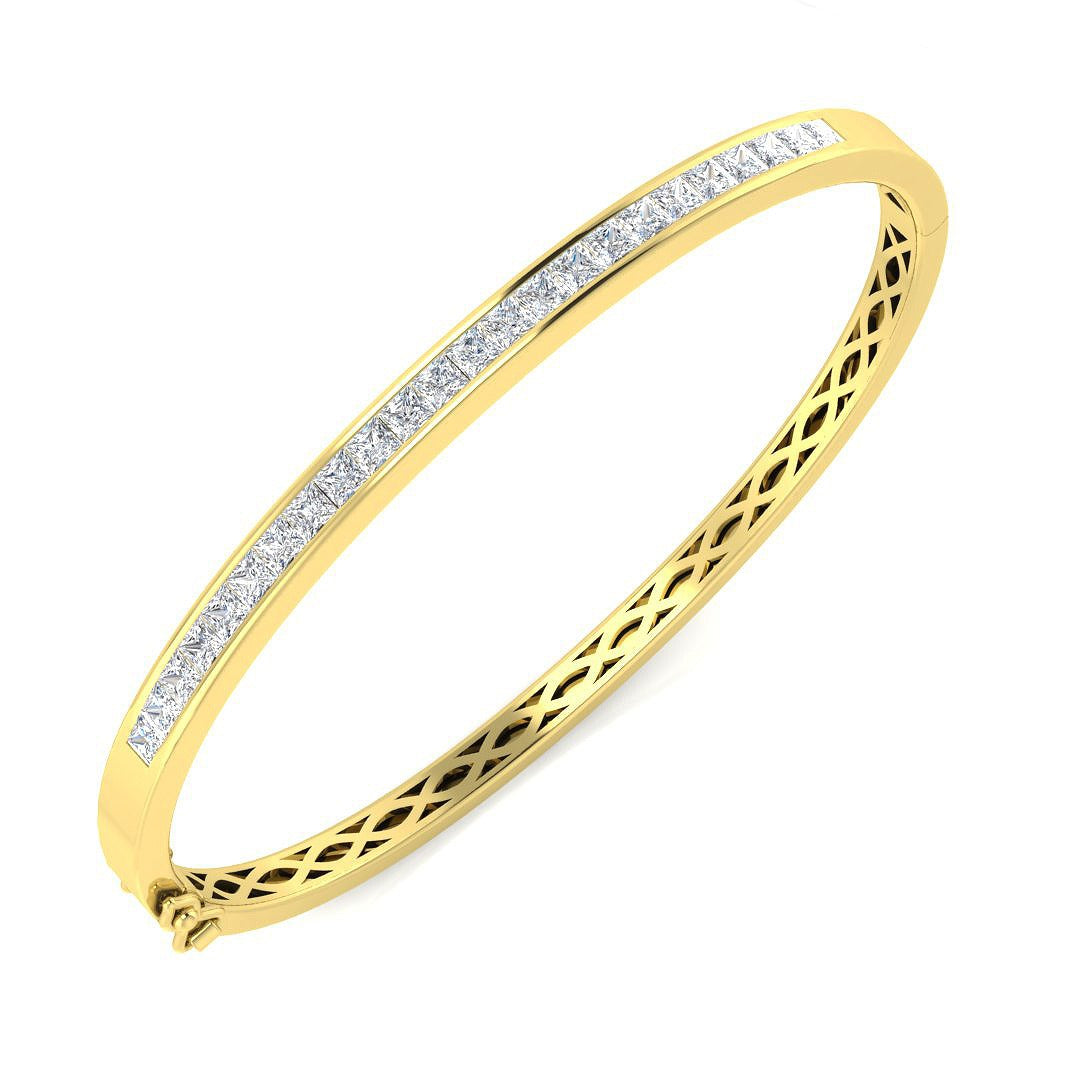 Natural Princess Cut Half Eternity Channel Set Hinged Diamond Bangle with Box Clasp in 10K/14K gold and platinum with certified lab-grown or natural diamonds