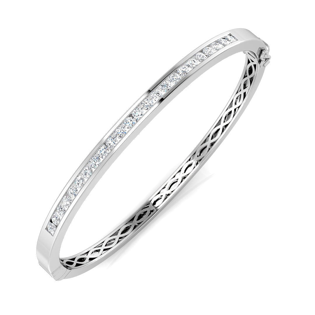 Natural Round Channel Set Diamond Bangle with Hinged Box Clasp in 10K/14K gold and platinum with certified lab-grown or natural diamonds