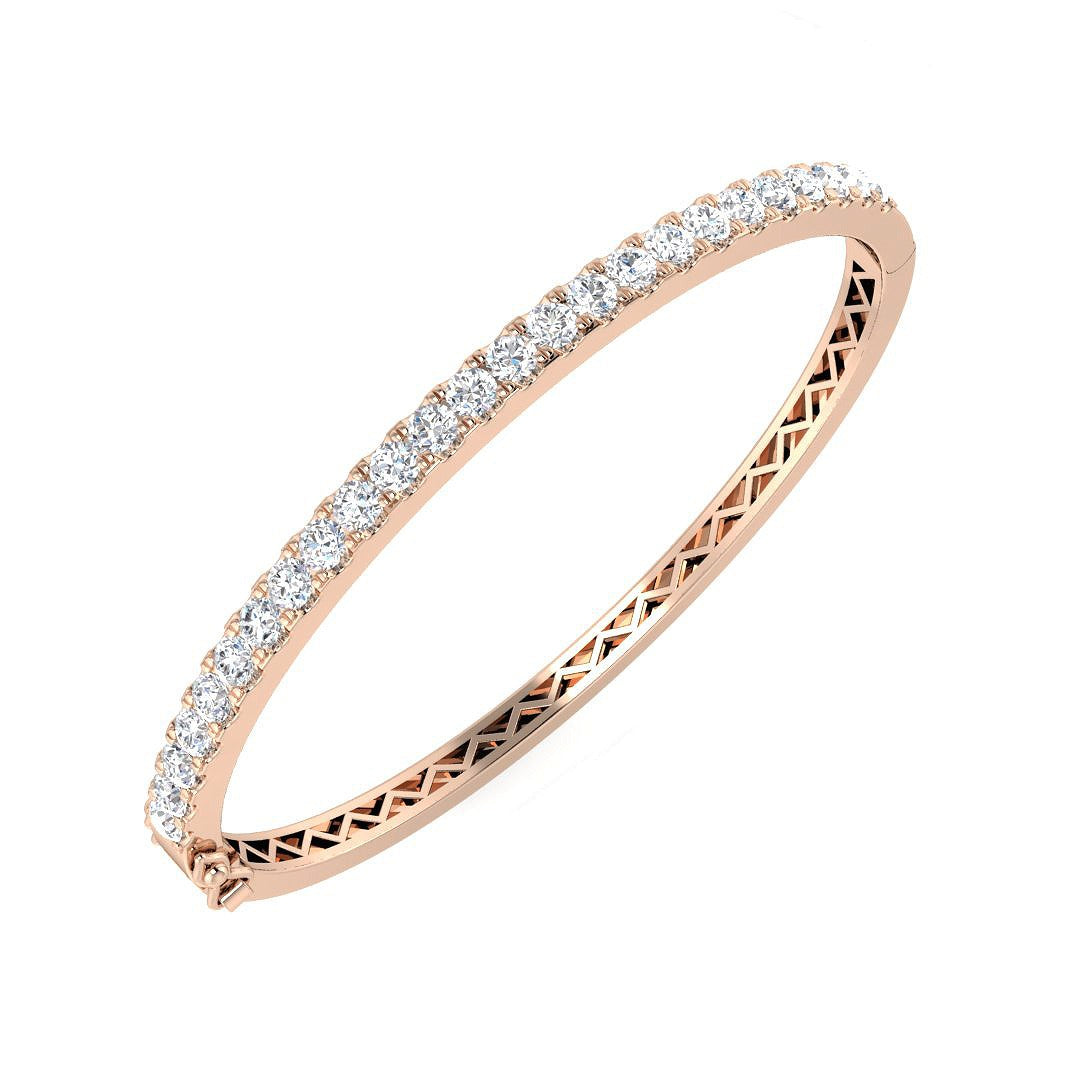 Natural Round Cut Diamond Prong Set Half Eternity Bangle with Hinged Lock in 10K/14K gold and platinum with certified lab-grown or natural diamonds