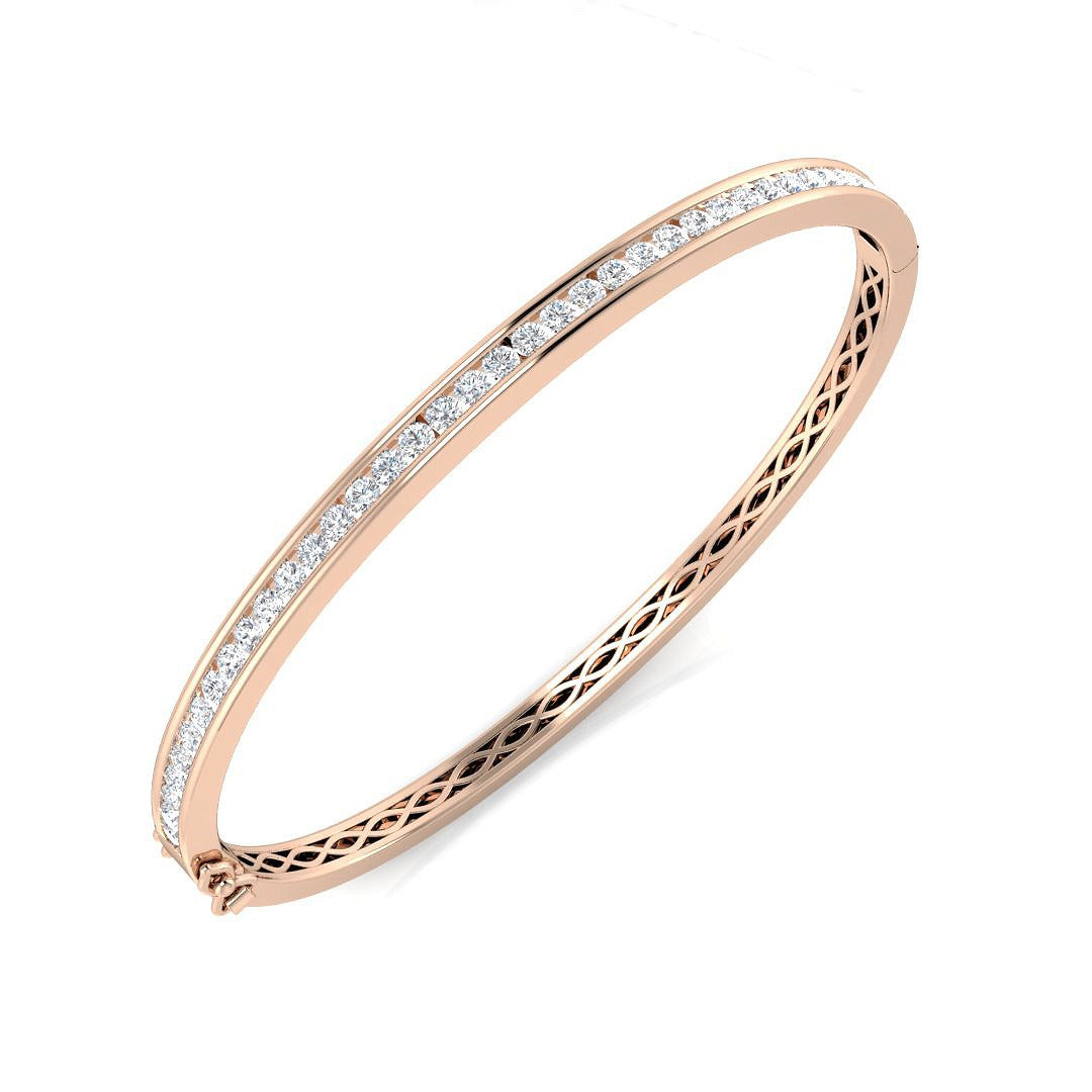 Natural Diamond Channel Set Half Eternity Bangle with Hinged Lock in 10K/14K gold and platinum with certified lab-grown or natural diamonds
