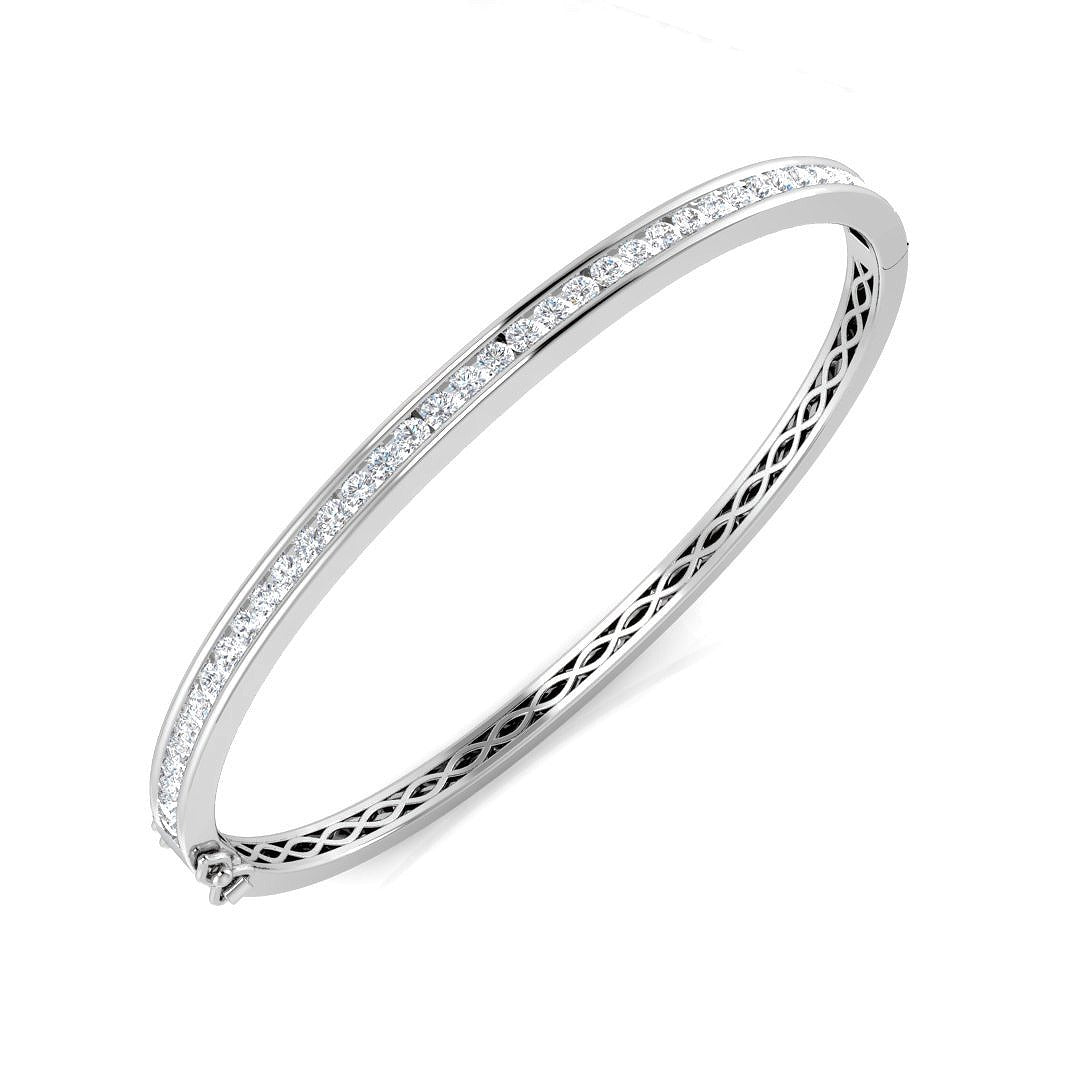 Natural Diamond Channel Set Half Eternity Bangle with Hinged Lock in 10K/14K gold and platinum with certified lab-grown or natural diamonds