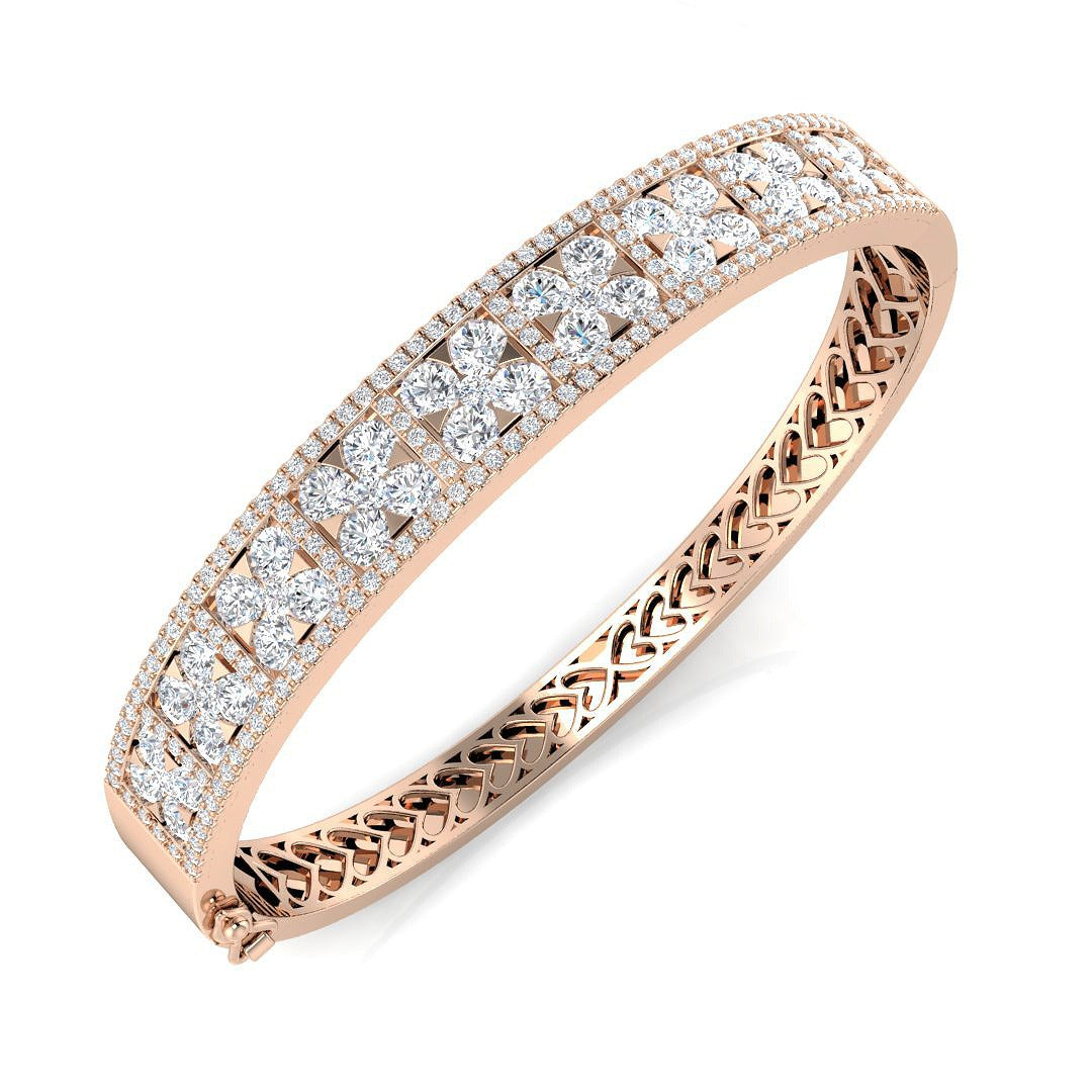 Premium Platinum Natural Diamond Round Cut Half Eternity Bangle with Hinged Box Lock in 10K/14K gold and platinum with certified lab-grown or natural diamonds