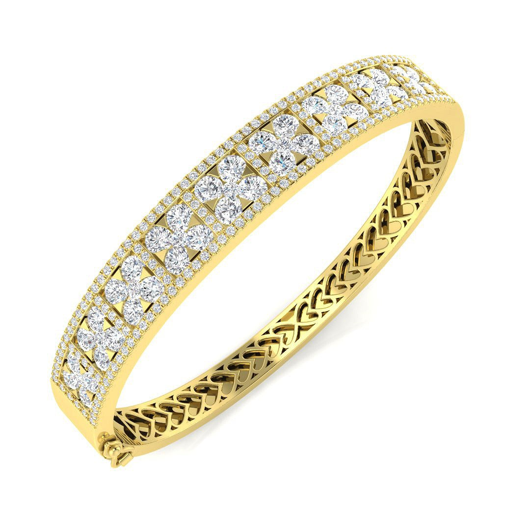 Premium Platinum Natural Diamond Round Cut Half Eternity Bangle with Hinged Box Lock in 10K/14K gold and platinum with certified lab-grown or natural diamonds