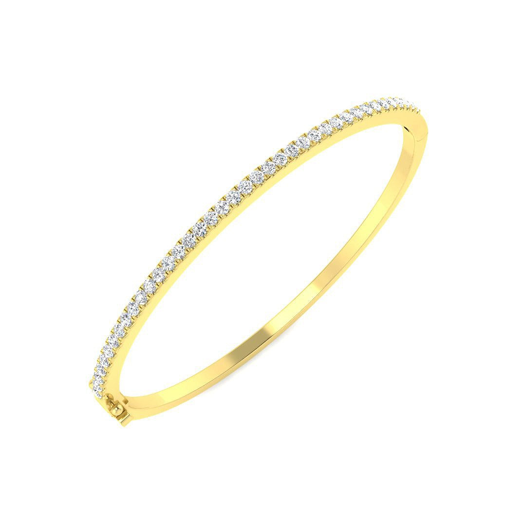 Natural Round Cut Diamond Prong Set Half Eternity Bangle with Hinged Lock in 10K/14K gold and platinum with certified lab-grown or natural diamonds