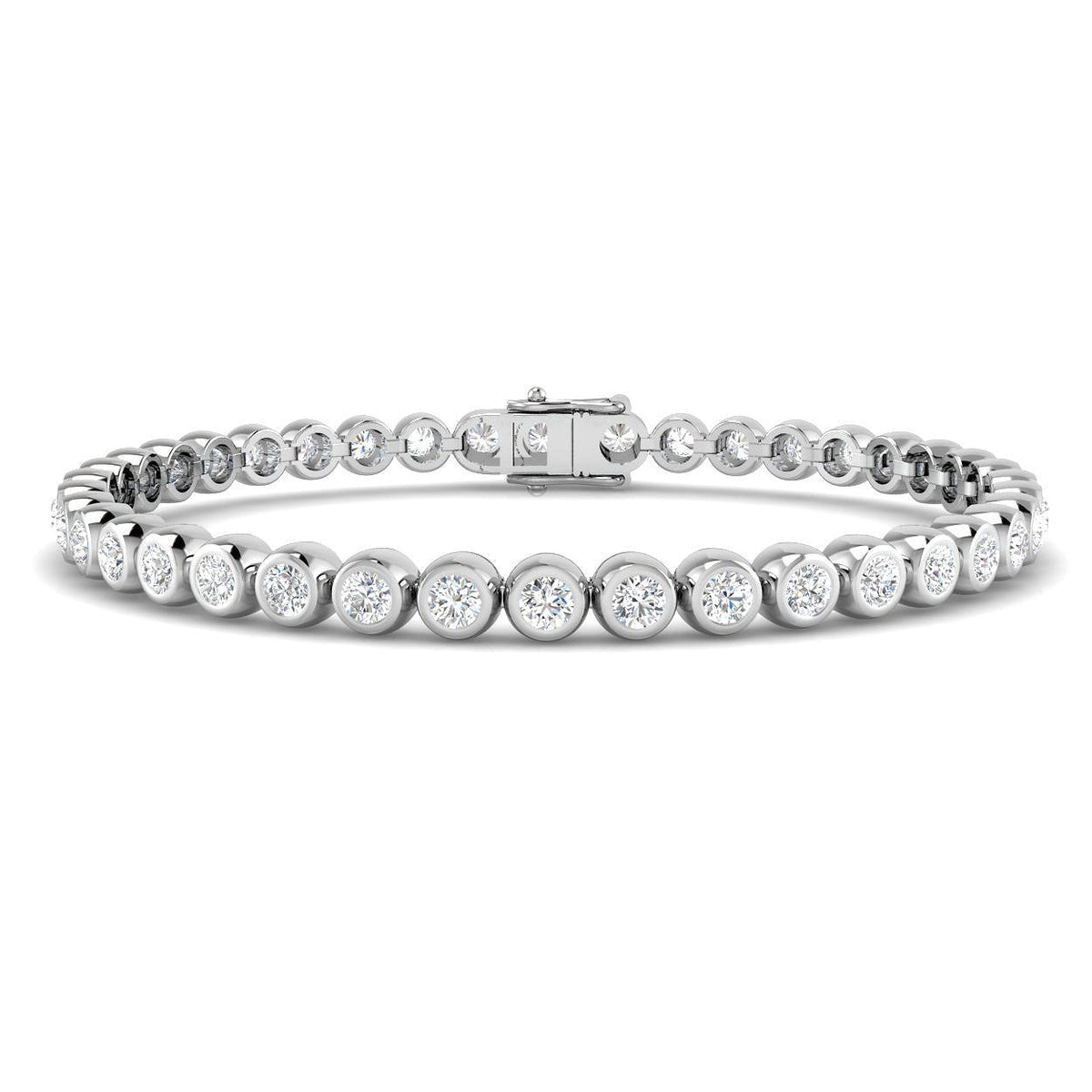Natural Round Bezel Set Diamond Tennis Bracelet in Platinum with Secure Box Clasp - Line Bracelet in 10K/14K gold and platinum with certified lab-grown or natural diamonds