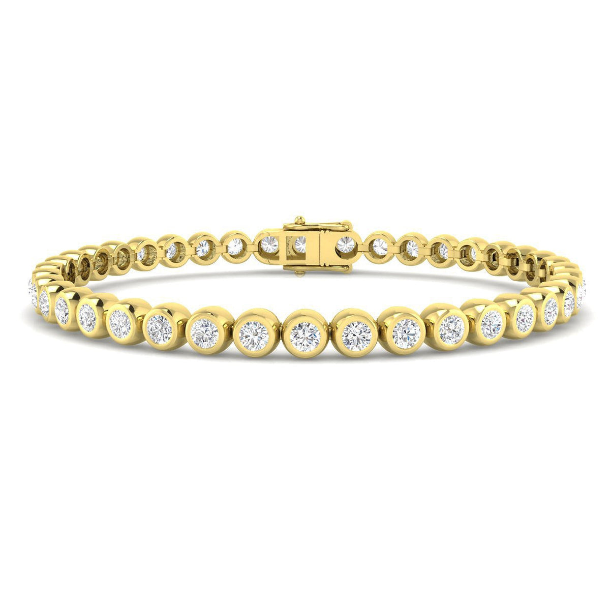 Natural Round Bezel Set Diamond Tennis Bracelet in Platinum with Secure Box Clasp - Line Bracelet in 10K/14K gold and platinum with certified lab-grown or natural diamonds
