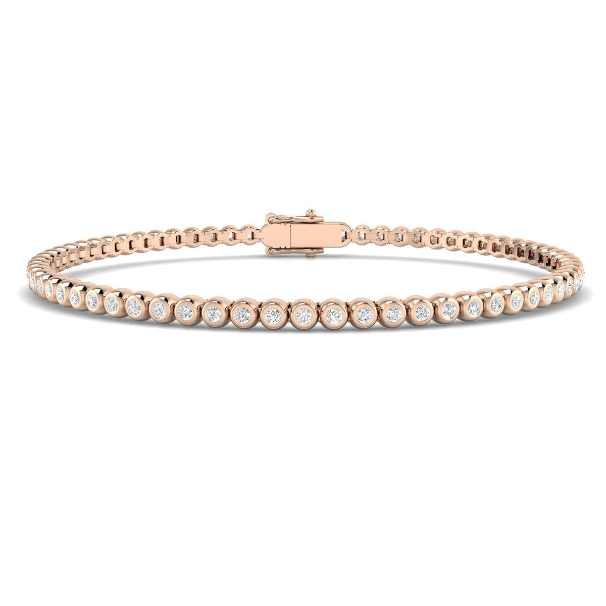 Natural Round Bezel Set Diamond Tennis Bracelet in Platinum with Secure Box Clasp - Line Bracelet in 10K/14K gold and platinum with certified lab-grown or natural diamonds