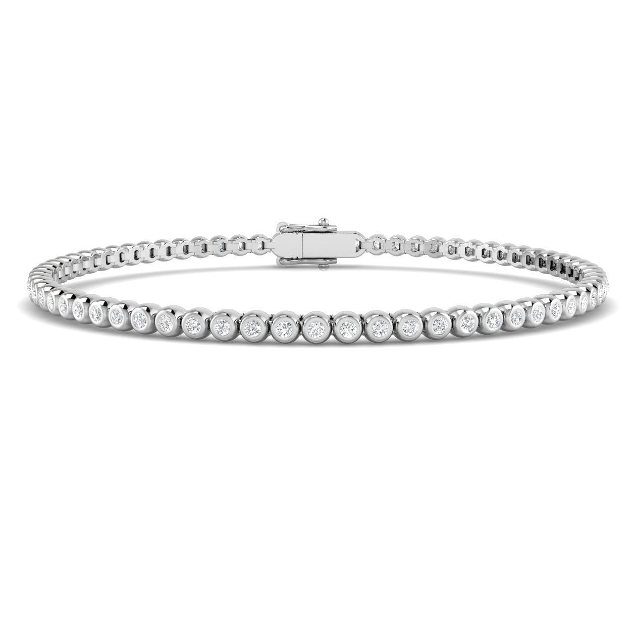 Natural Round Bezel Set Diamond Tennis Bracelet in Platinum with Secure Box Clasp - Line Bracelet in 10K/14K gold and platinum with certified lab-grown or natural diamonds