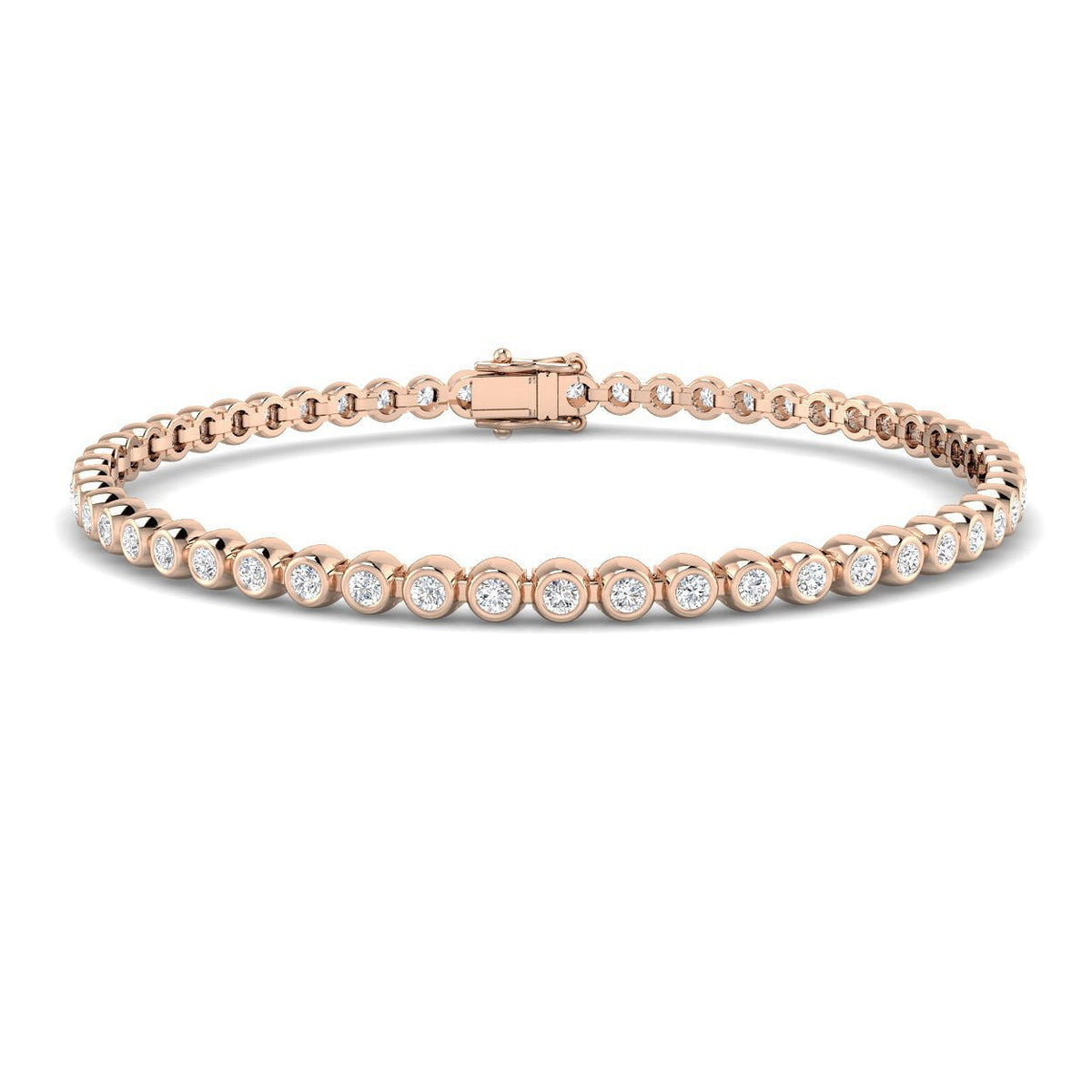 Natural Round Bezel Set Diamond Tennis Bracelet in Platinum with Secure Box Clasp - Line Bracelet in 10K/14K gold and platinum with certified lab-grown or natural diamonds