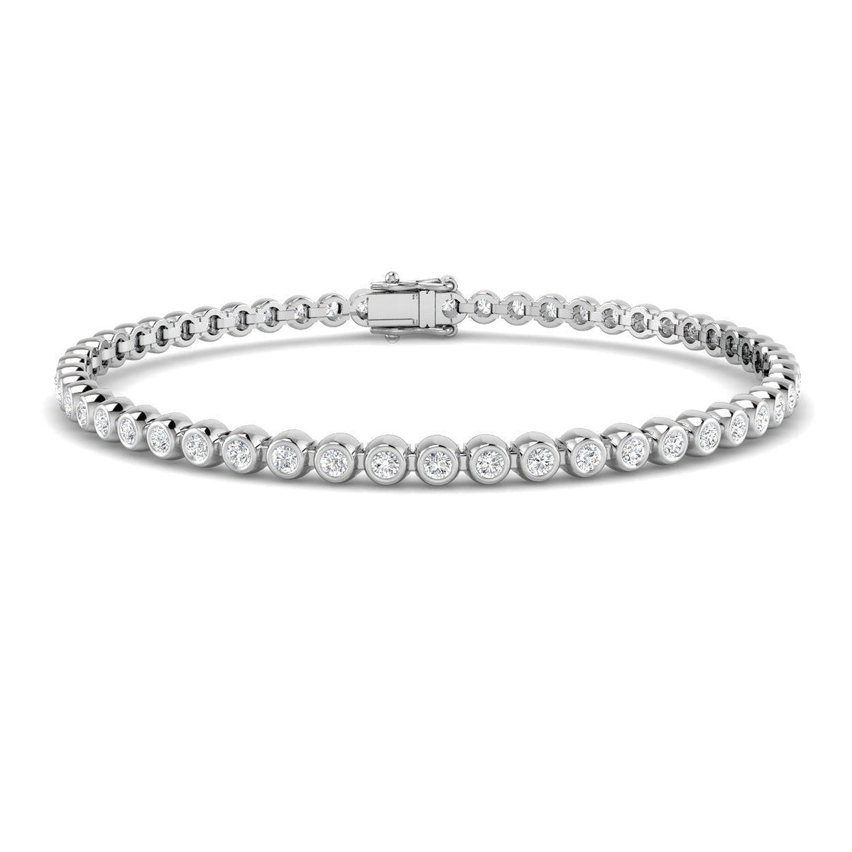 Natural Round Bezel Set Diamond Tennis Bracelet in Platinum with Secure Box Clasp - Line Bracelet in 10K/14K gold and platinum with certified lab-grown or natural diamonds