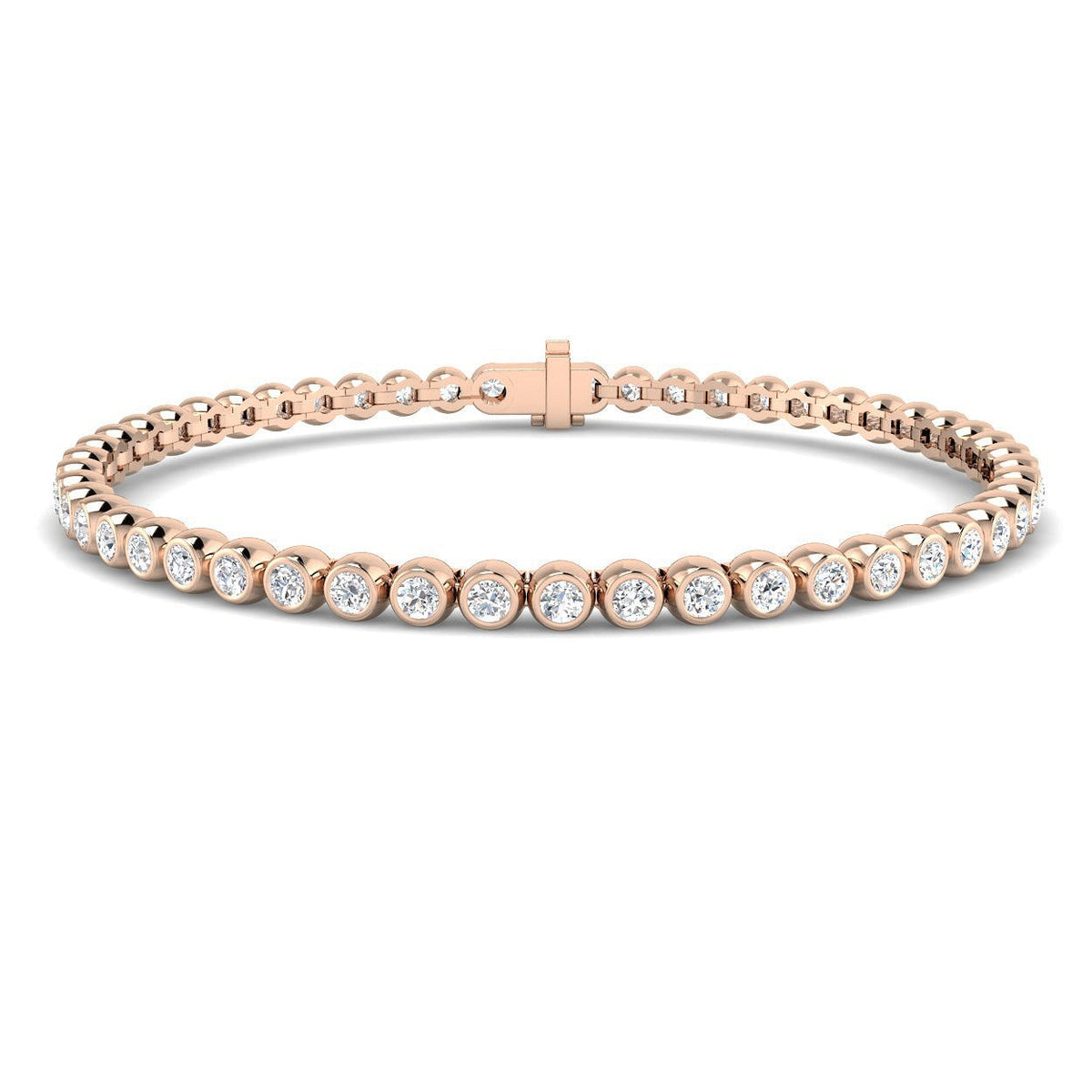 Natural Round Bezel Set Diamond Tennis Bracelet in Platinum with Secure Box Clasp - Line Bracelet in 10K/14K gold and platinum with certified lab-grown or natural diamonds
