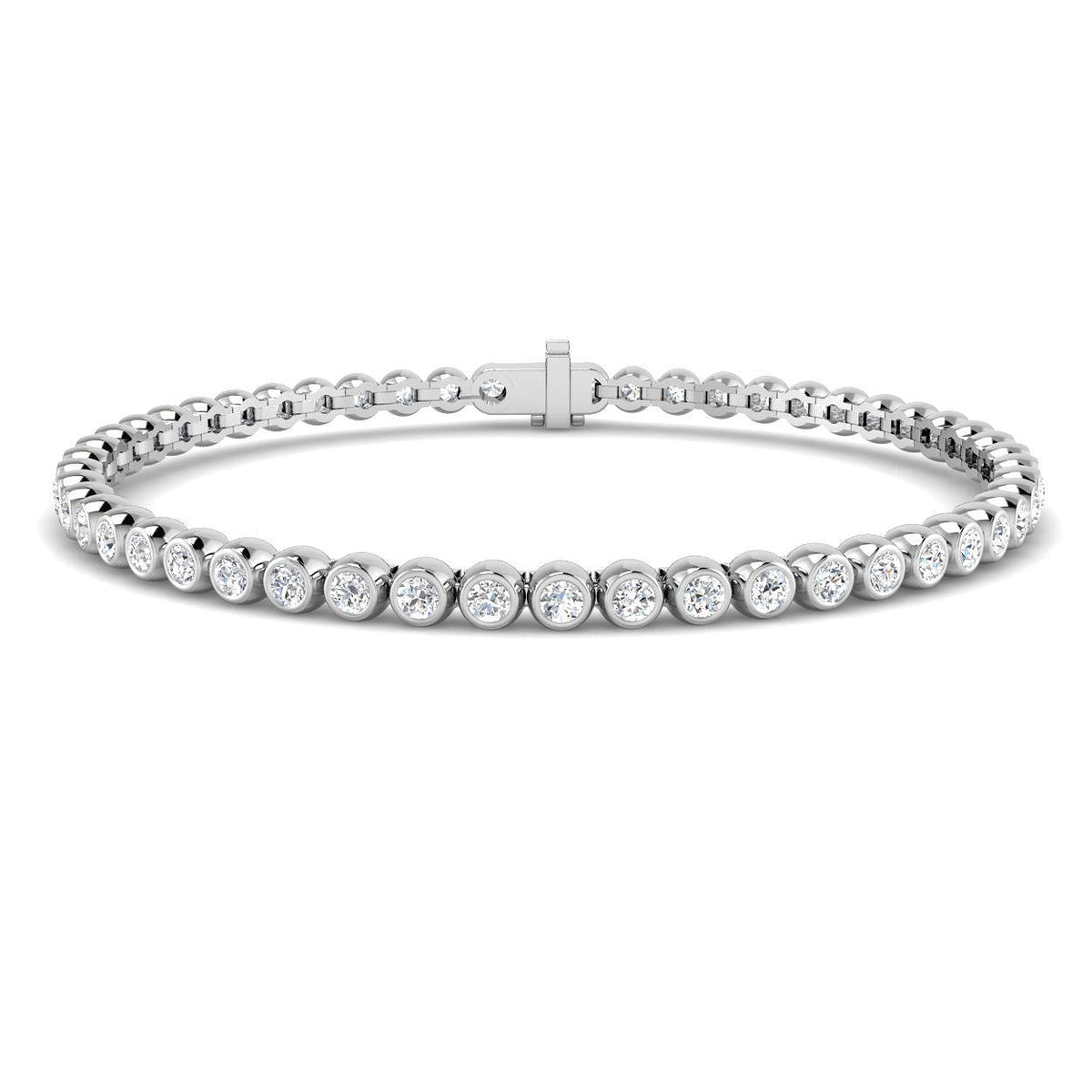 Natural Round Bezel Set Diamond Tennis Bracelet in Platinum with Secure Box Clasp - Line Bracelet in 10K/14K gold and platinum with certified lab-grown or natural diamonds