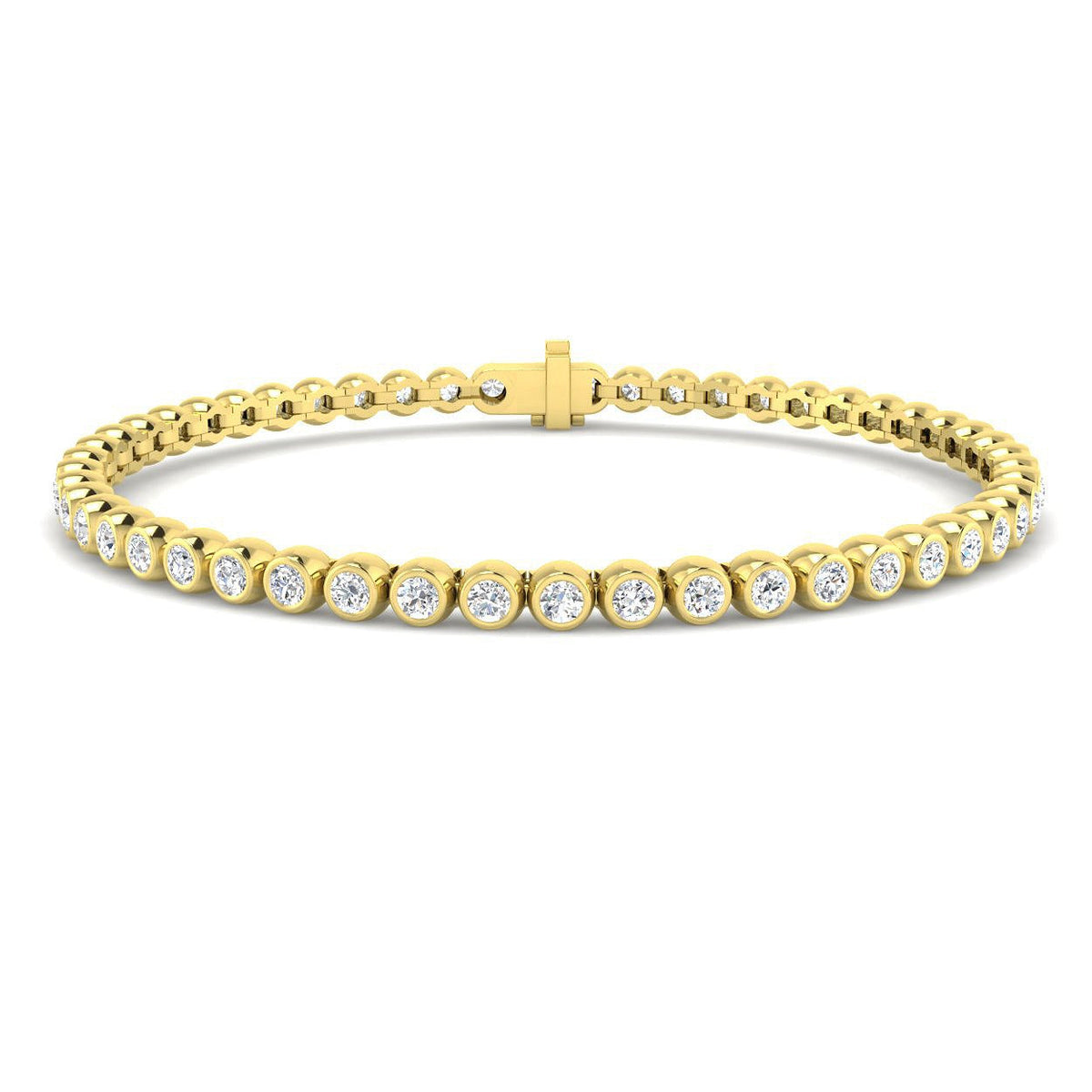 Natural Round Bezel Set Diamond Tennis Bracelet in Platinum with Secure Box Clasp - Line Bracelet in 10K/14K gold and platinum with certified lab-grown or natural diamonds