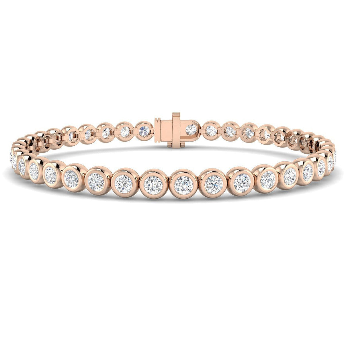 Natural Round Bezel Set Diamond Tennis Bracelet in Platinum with Secure Box Clasp - Line Bracelet in 10K/14K gold and platinum with certified lab-grown or natural diamonds