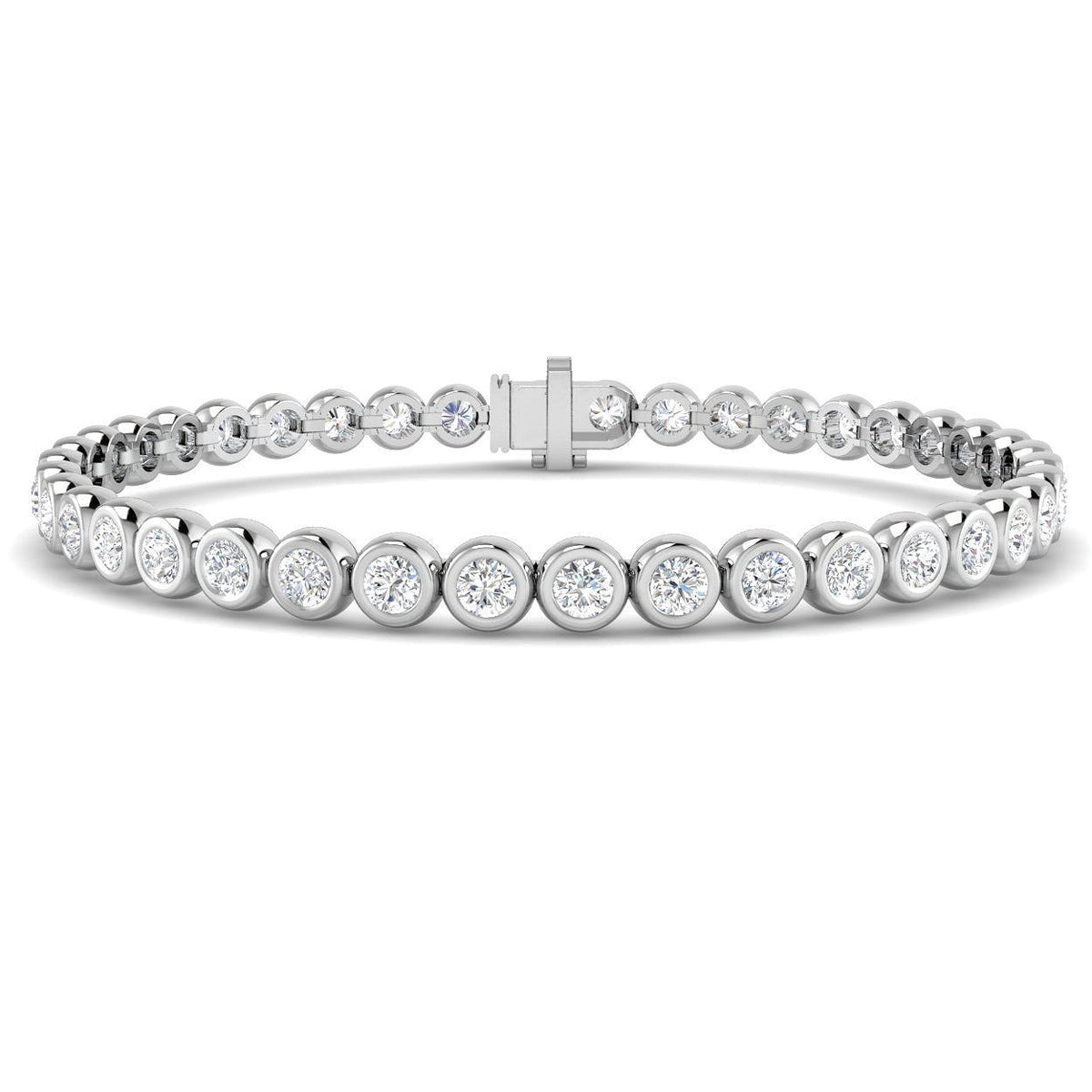 Natural Round Bezel Set Diamond Tennis Bracelet in Platinum with Secure Box Clasp - Line Bracelet in 10K/14K gold and platinum with certified lab-grown or natural diamonds