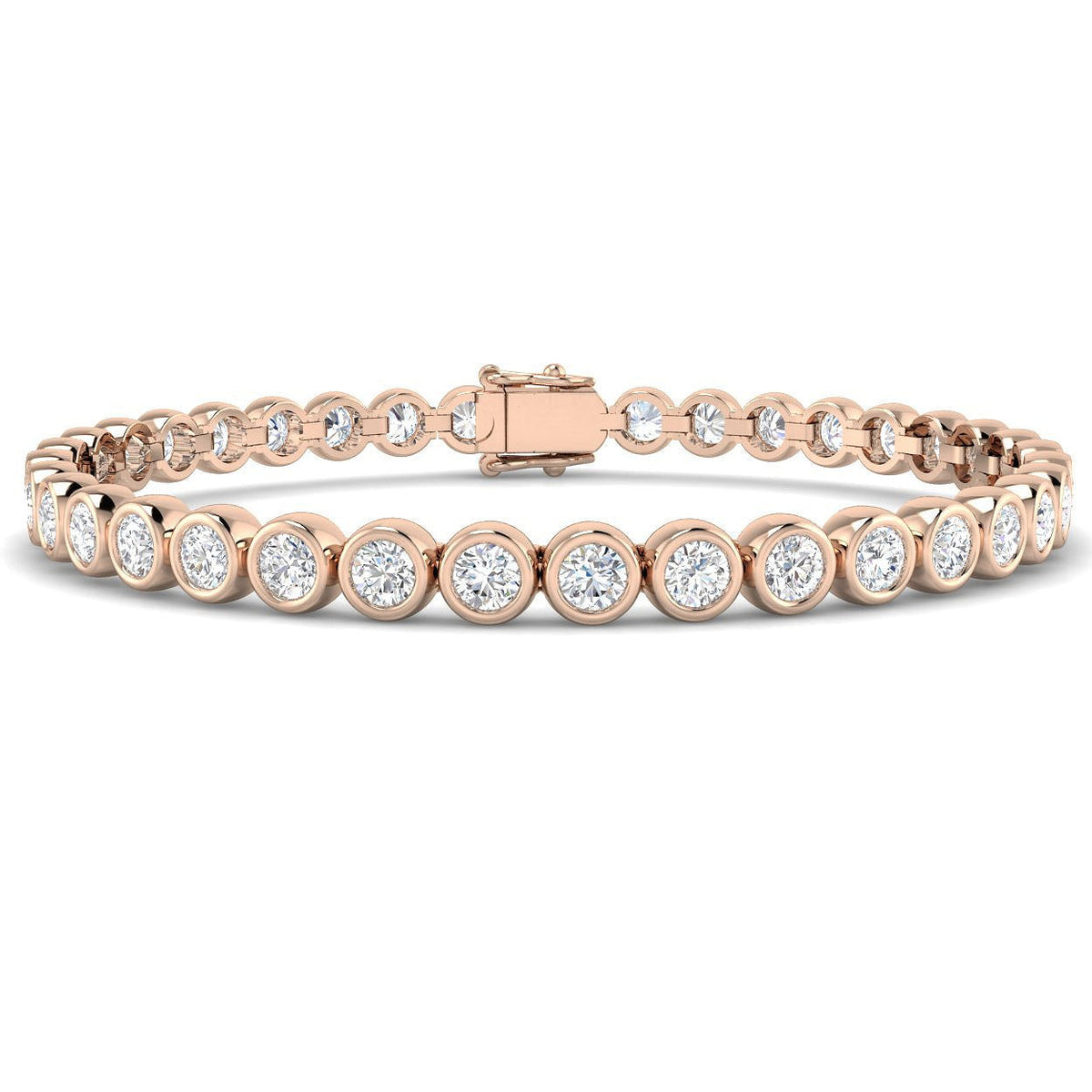 Natural Round Bezel Set Diamond Tennis Bracelet in Platinum with Secure Box Clasp - Line Bracelet in 10K/14K gold and platinum with certified lab-grown or natural diamonds
