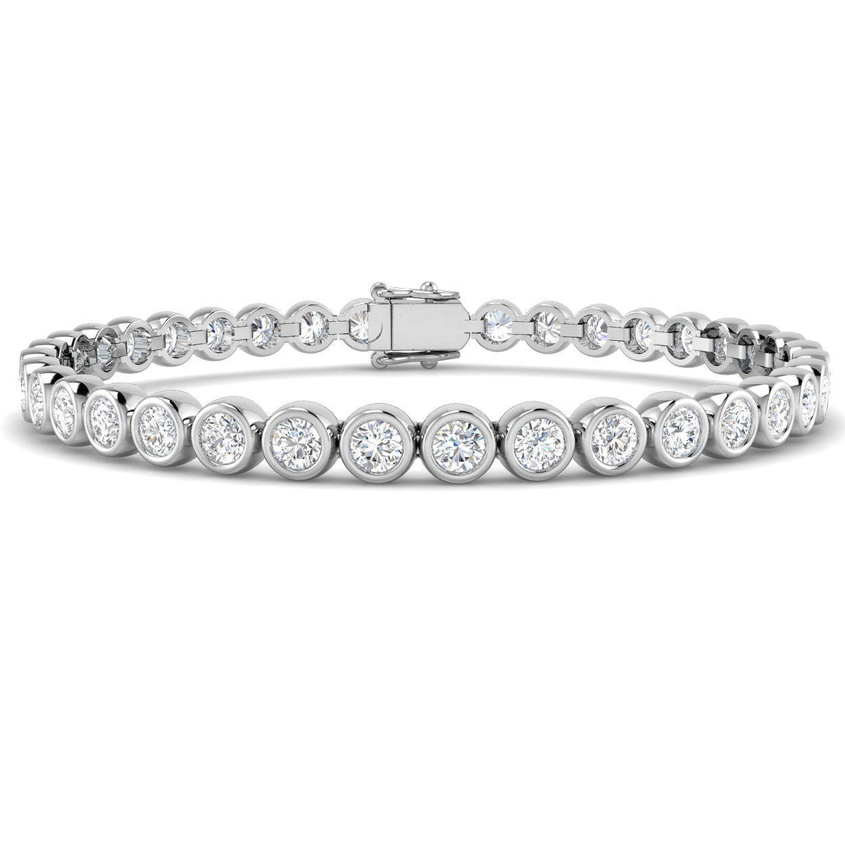 Natural Round Bezel Set Diamond Tennis Bracelet in Platinum with Secure Box Clasp - Line Bracelet in 10K/14K gold and platinum with certified lab-grown or natural diamonds